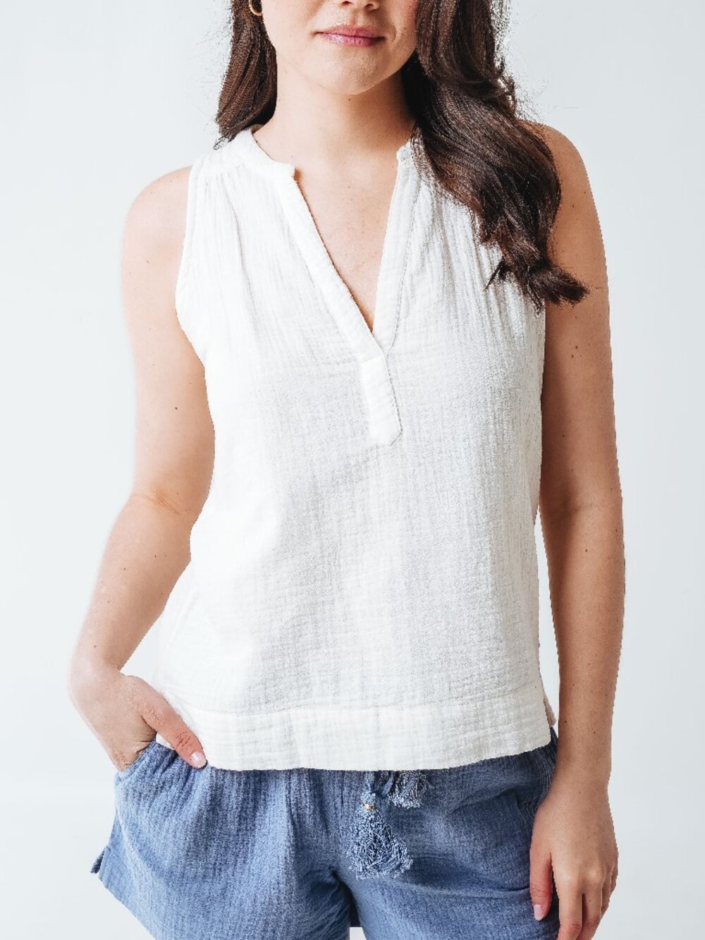 Echo White Cotton Gauze Sleeveless Top | S
